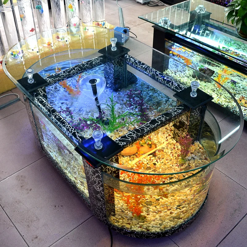 Large ecological living room coffee table fish tank aquarium round glass home desktop coffee table