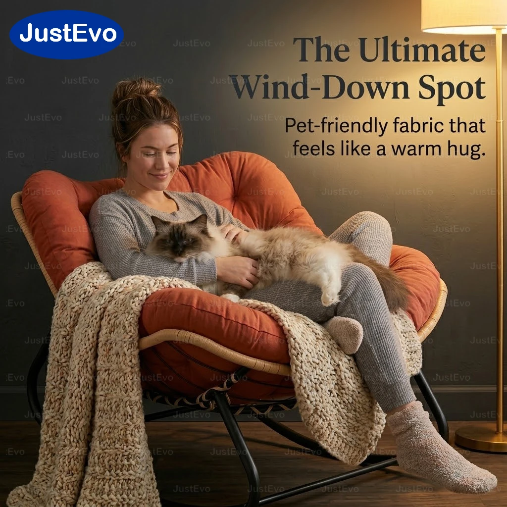JustEvo Oversized Rocking Chair Modern Accent Chair with Thick Cushion Padded Glider Lounge Furniture for Living Room Bedroom
