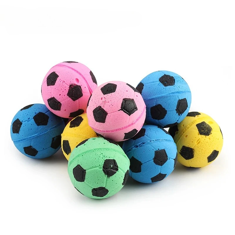 Colorful Foam Soccer Cat Toy Balls Lightweight Sponge Football Kitten Interactive Play Balls Soft Pet Chase Toys for Indoor Cats