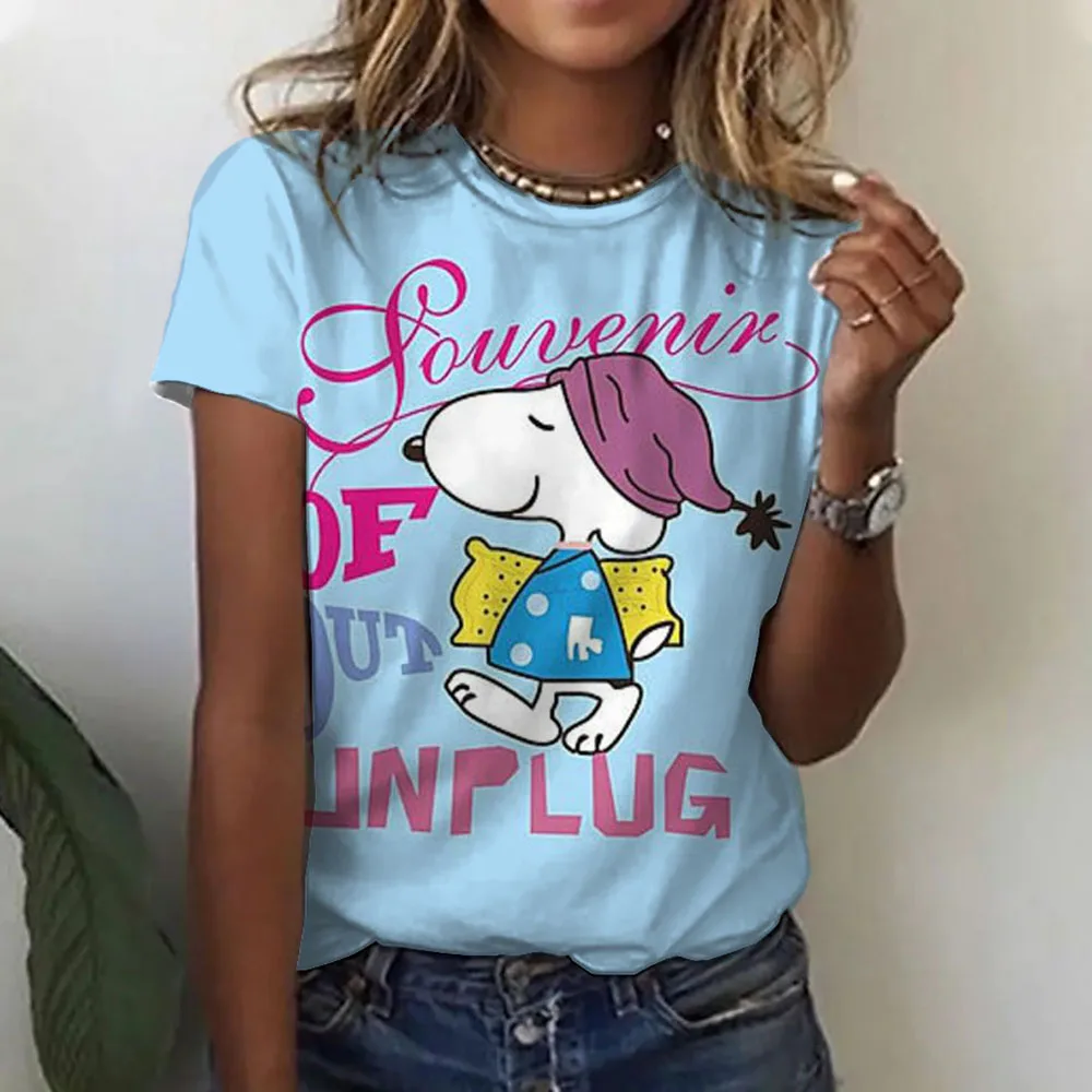 

MINISO Fashion Women's T-Shirt Snoopy Printed Short Sleeve Men's Harajuku Top Funny Women's Clothing Comfortable Casual T-Shirt