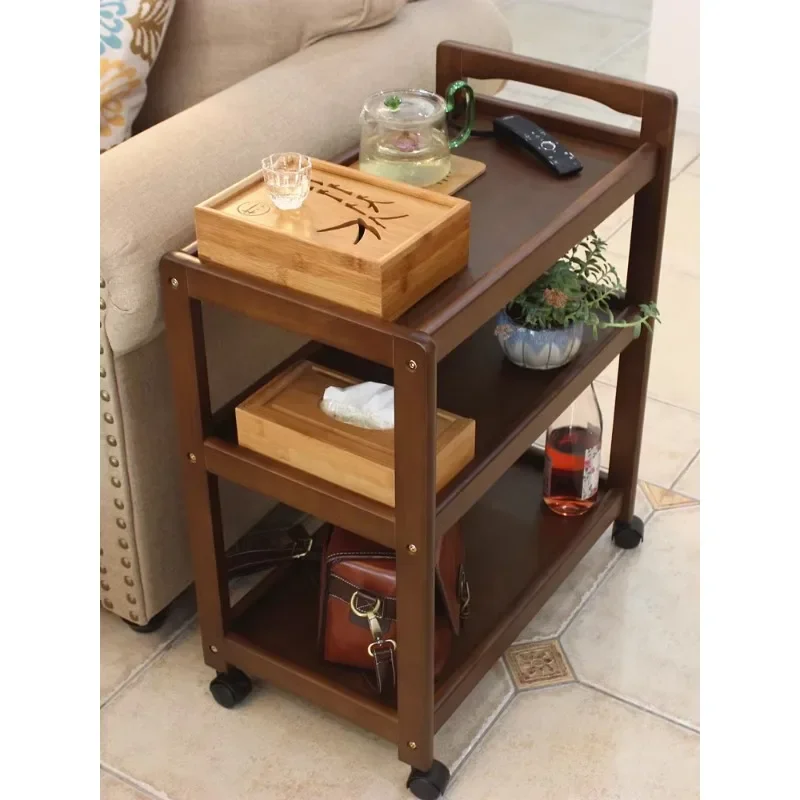 Solid wood dining cart trolley mobile tea and wine cart wooden food delivery cart restaurant household trolley rack image 4