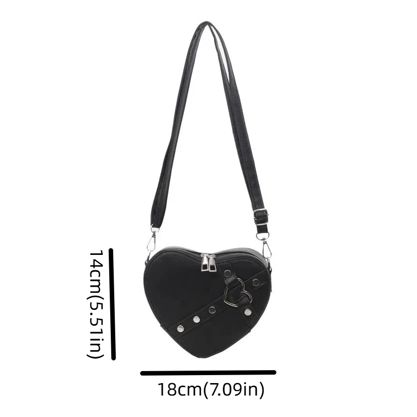 Vintage New Design Y2k Heart Crossbody Bag Solid Color Leather Small Chain Rivet Bag JK Harajuku Purse Tote Handbag Girls view 6
