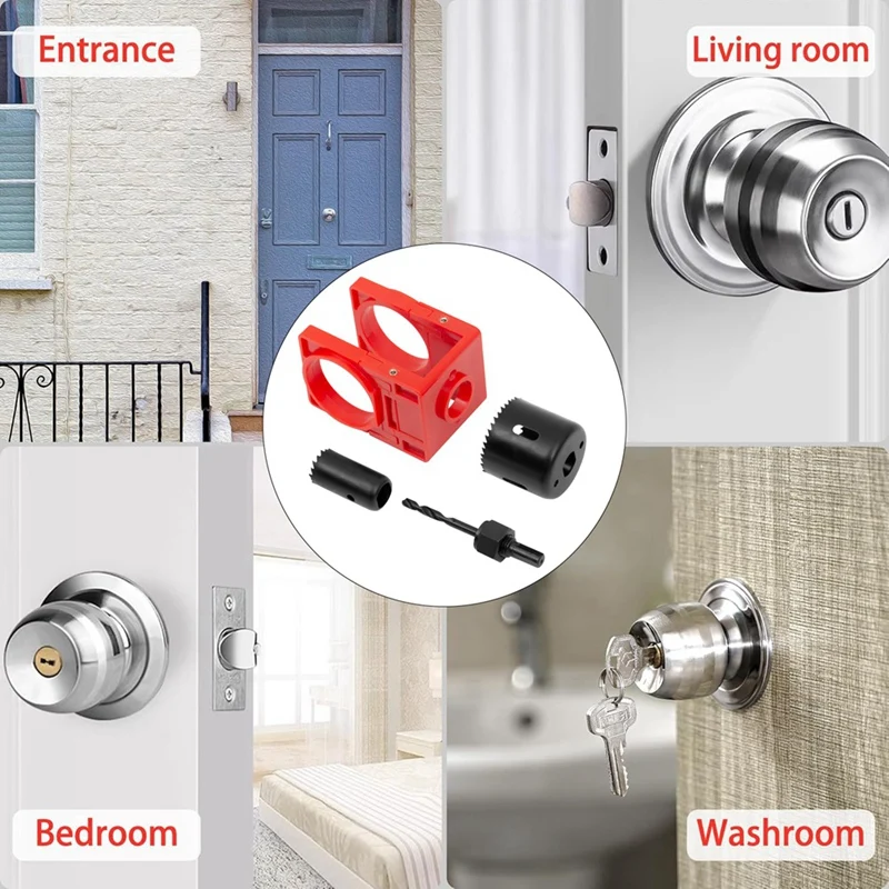 مجموعة تركيب قفل الباب الجديدة مكونة من مجموعتين، مجموعة منشار ثقب قفل الباب للأبواب الخشبية مع قالب توجيه