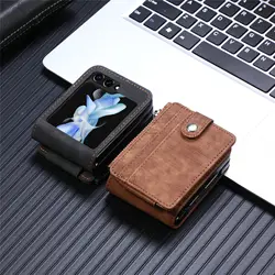 Galaxy Z Flip 6 Wallet Phone Case with Removable Card Holder for Samsung Z Flip 5 4 3 Flip5 Flip4 Flip3 5G Faux Leather Cover