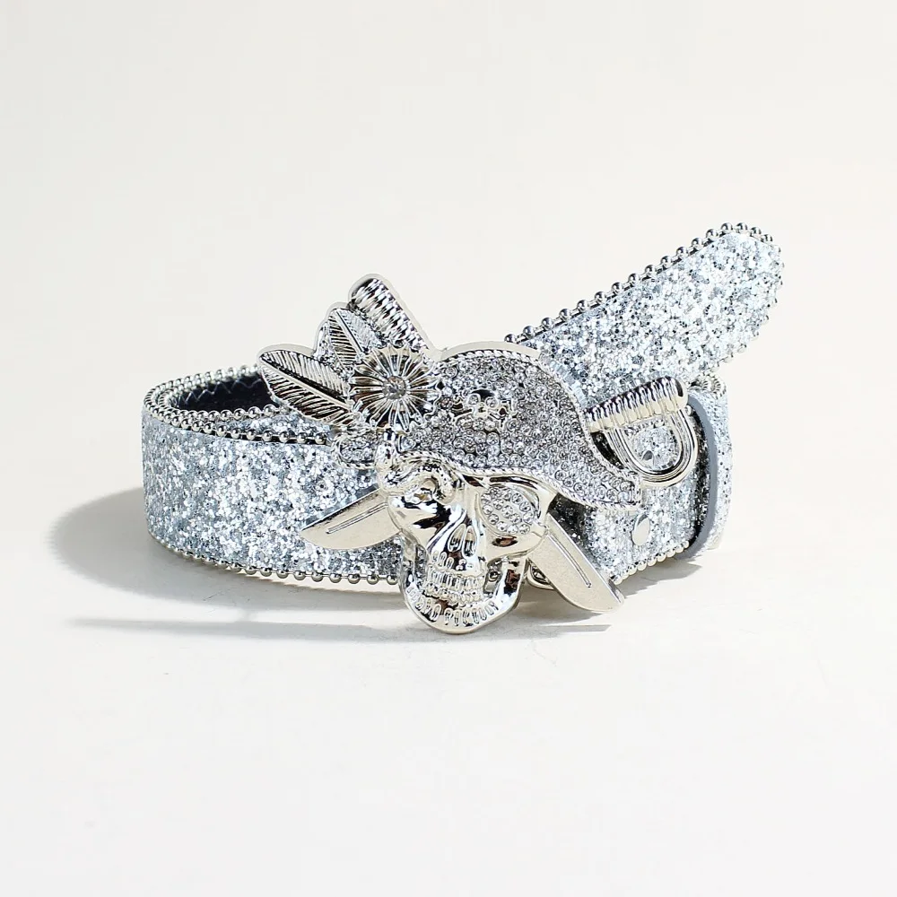 Cinturón de Accesorios Estilo Pirata para Mujer, Cinturón Ancho Plateado Completamente Cubierto con Diamantes de Imitación, Incrustado con Diamantes Brillantes, Versátil para Damas