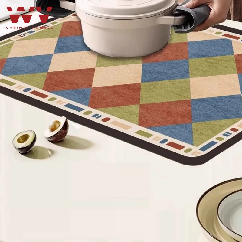 WV Absorbent Large Kitchen Absorbent Mat Antiskid Draining Coffee Dish Drying Mat Quick Dry Bathroom Drain Pad Tableware Mat