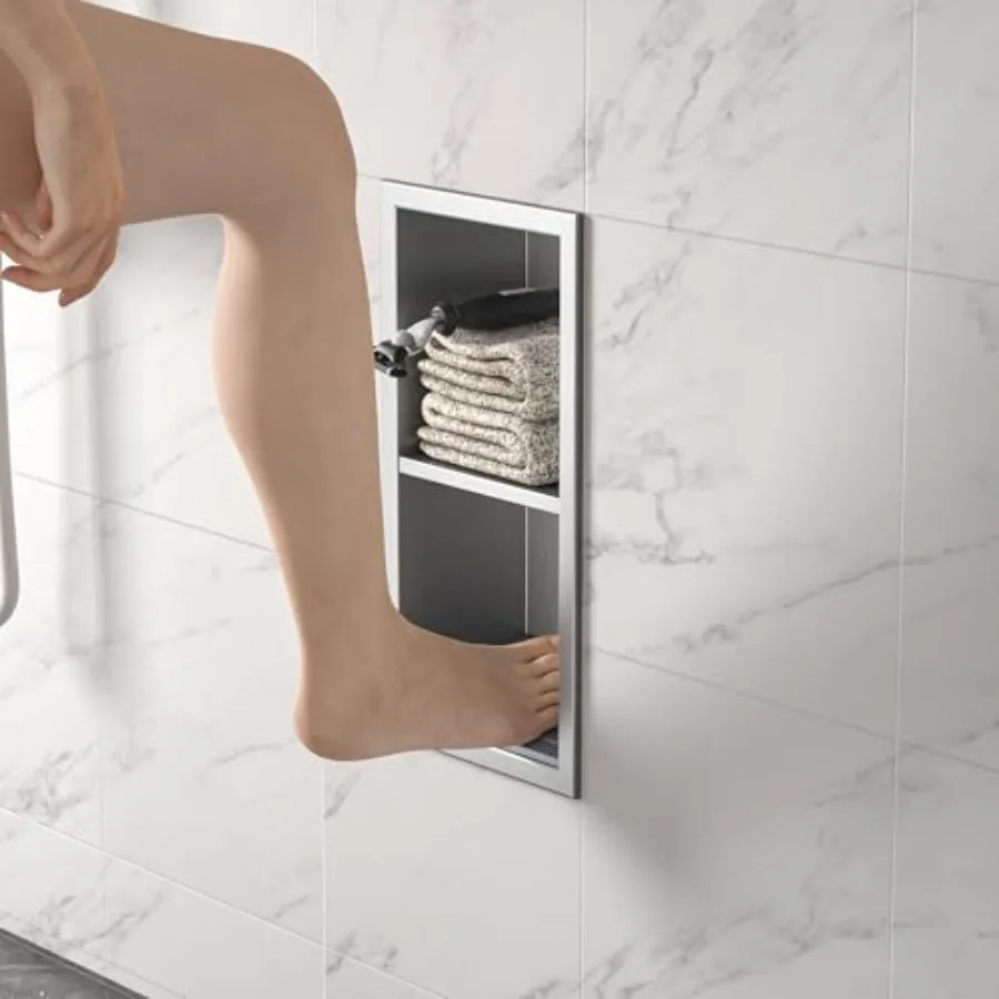 

Встраиваемая ниша для душа из нержавеющей стали 304, настенная подставка для ног в ванную комнату с креплением над плитой, без сверления