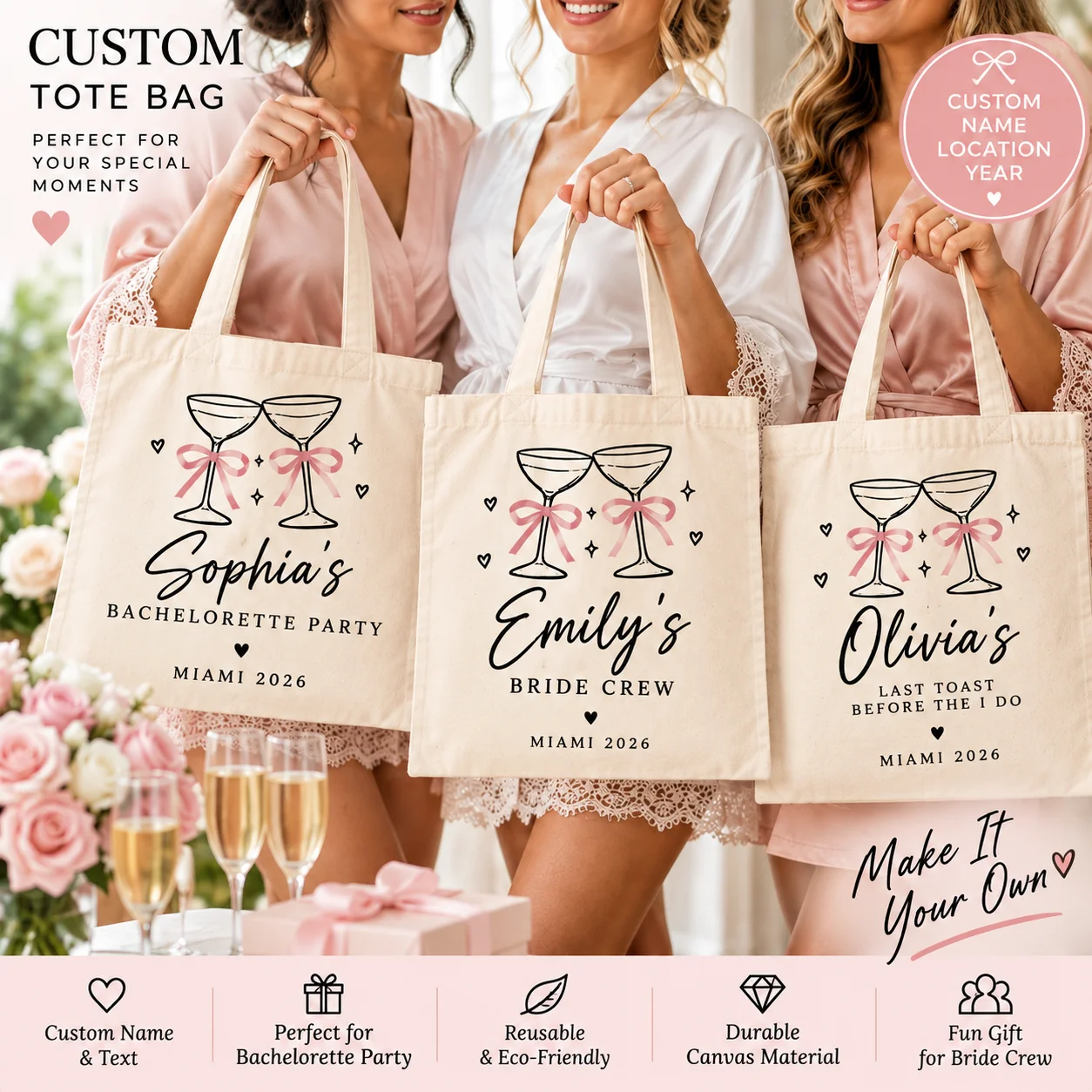 Custom Canvas Tote Bag Print Your Design Logo Photo Reusable Shopping Bag Wedding Party Favor Teacher Appreciation Holiday Gift