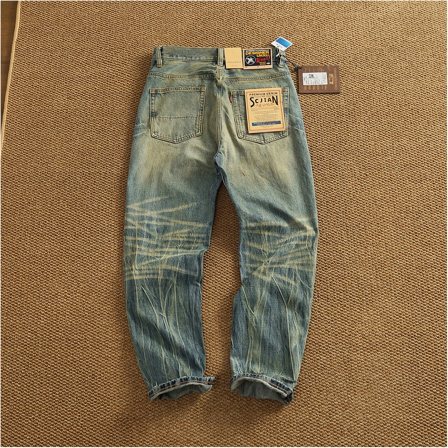 2025 Autumn New American Retro Heavyweight Ripped Denim Men's Fashion 100% Cotton Washed Old Straight Tapered Casual Jeans