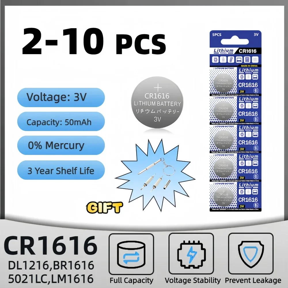 2PCS-10PCS 3V CR1616 Lithium Button Battery DL1616 BR1616 ECR1616 5021LC L11 L28 LM1616 CR 1616 Coin Cell Watch Batteries