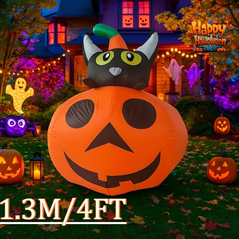 

4FT Party & Holiday DIY Decorations Halloween Inflatable Toy Black Cat Sit on Pumpkin LED Lights Outdoor Courtyard Yard Decor