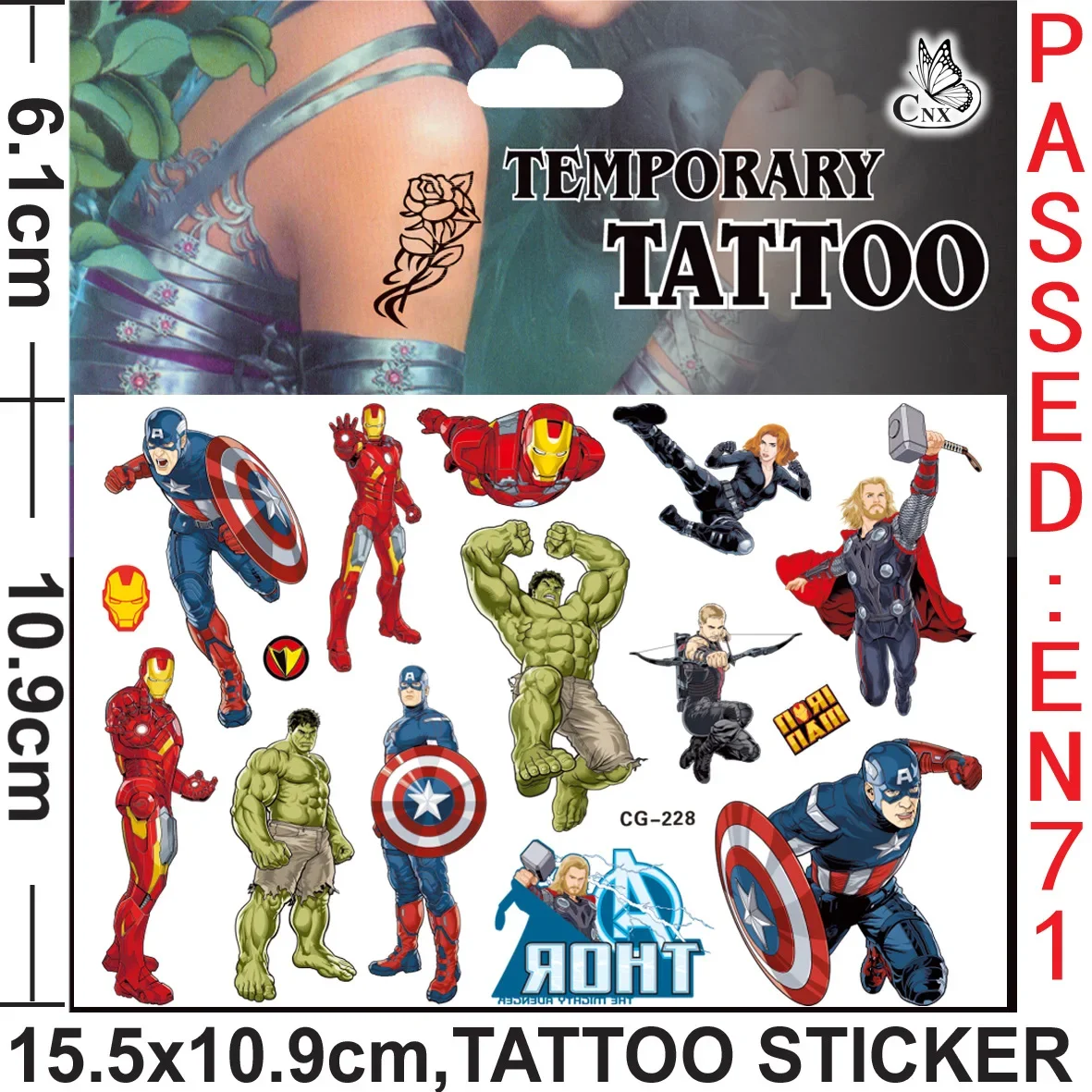 Pegatinas de tatuaje de Marvel impermeables, pegatina de Los Vengadores, Anime divertido, suministros de fiesta de cumpleaños, decoración de regalos