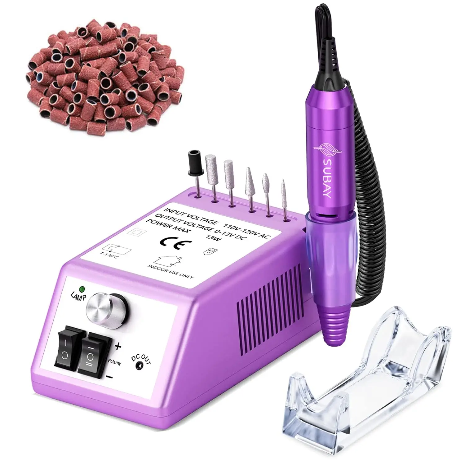 Kit professionale per pedicure e manicure con trapano elettrico per unghie con nastri abrasivi - viola