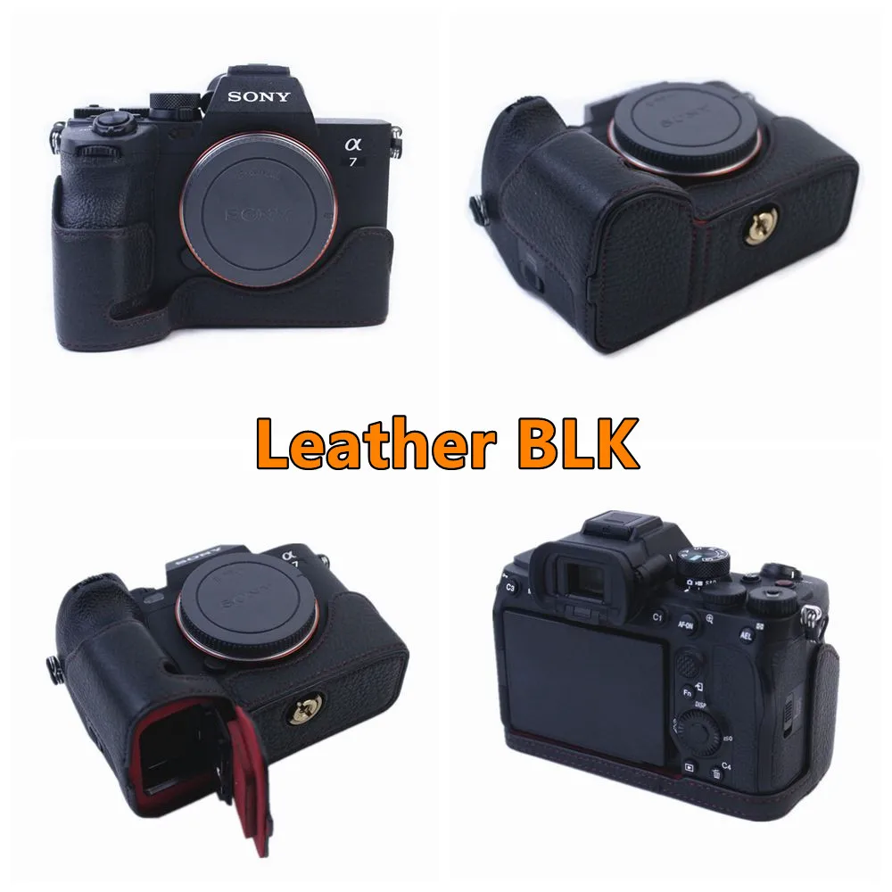 PU / Genuine Leather Camera Bag Half Base Body Case Cover Shell Protector for Sony A7 IV / A7S III / A1 / A7M4 ILCE-7SM3 A7R5