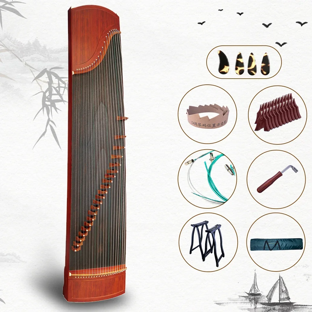 21 Strings Advanced Level Plain Surface Rosy Sandalwood Guzheng Instrument Chinese Zither /Full Accessories Promotion