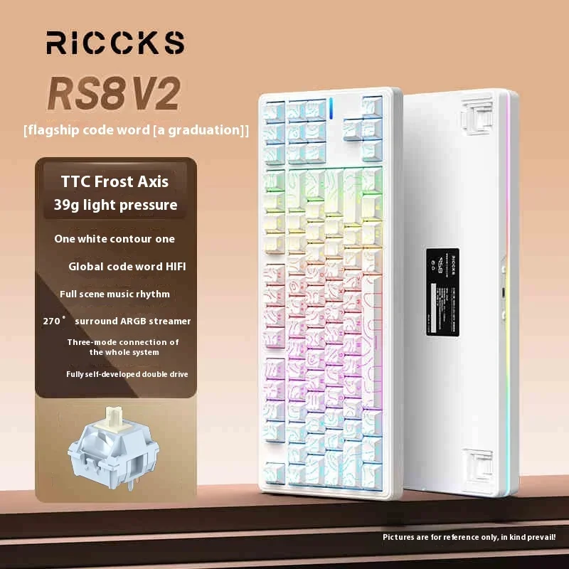 

Riccks RS8 V2 Wireless Gaming Mechanical Keyboard 87 Keys Bluetooth 2.4G Wired 8000mAh RGB Hotswap Gamer Keyboard PC Accessories