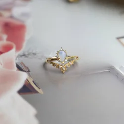 LAMOON 925 Silver Ring Water Drop Synthesis Opal Vintage Crowm Lace Zircon 14K Gold Plated Fine Jewelry Cocktail Party LMRI101