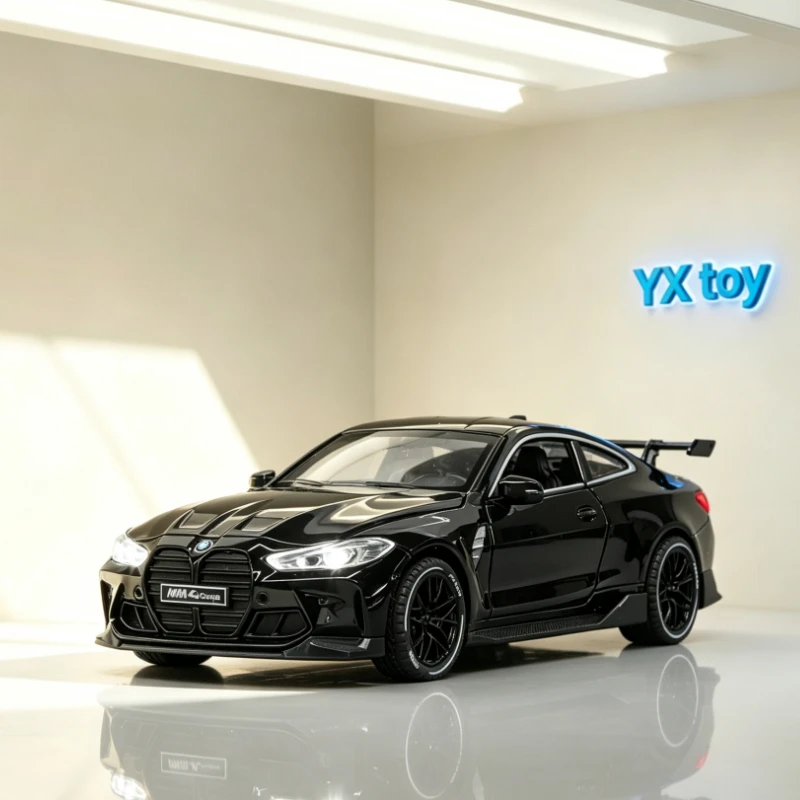 1:32 M4 Alloy Sports Car Model Pull Back Sound Light Simulation Vehicle Nice Desktop Ornament Toy For Collectors Boys Car Fans