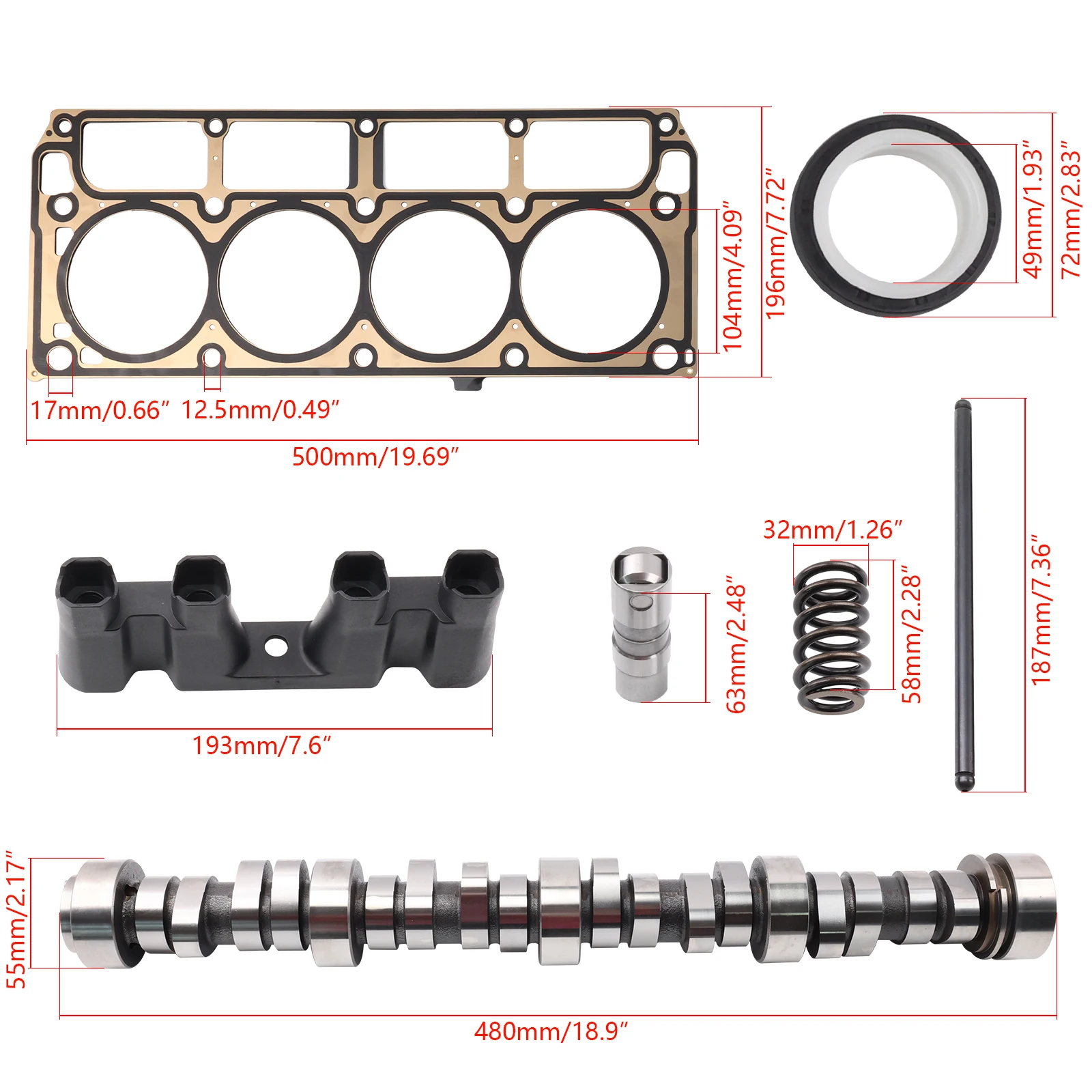 Truck Cam Kit with Camshaft Spring Head Gasket for 1999-2013 Chevy 4.8L 5.3L 5.7L LS1 LS6 LM7 L59 LY5 LY2 L20 L33 LH9 LM4 Engine