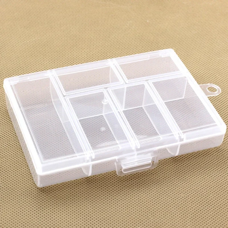1PC 6 Grid Plastic Tool Box Transparent Storage Boxes For Jewelry Jade Electronic Components Parts Classification Container