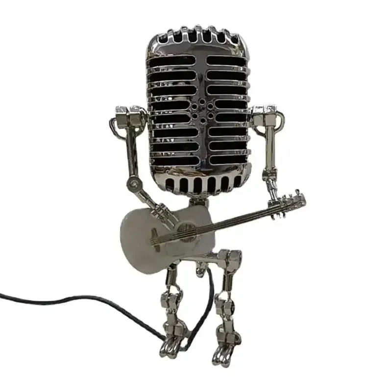 LED電球付きのスチームパンクなテーブルランプ,ヴィンテージのマイク,ギター,ロボット,耐久性,家,オフィスの装飾,バー,レストラン