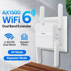 WiFi 6 AX1500 WiFi Repeater Dual Band 2.4G&5GHz Wireless Wi Fi Extender Router 4*2dbi 802.11AX Antenna Gigabit Network Amplifier