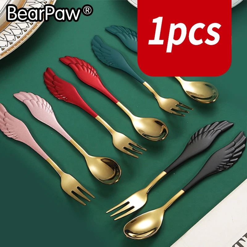 1pcs winged spoon fork,coffee spoon,golden spoon,dessert three toothed spoon fork,304 winged spoon fork,Creative tableware