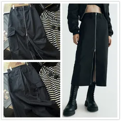 ETJ2023 New traf Fashion y2k style zipper trim skirt tooling wind big pockets ladies skirt faldas para mujeres 8338/510