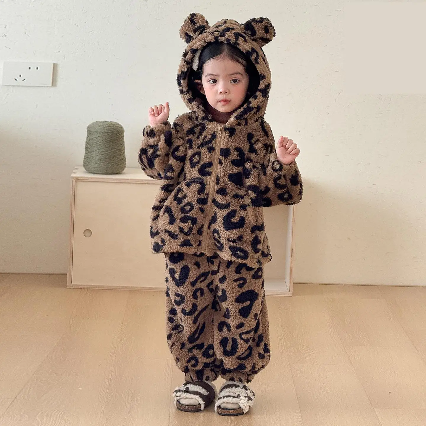 2026 Winter Children Home Clothes Set Plus Velvet Thick Boys Girls Hooded Flannel Pajamas 2pcs Suit Kids Casual Outfits 1-8 Year 5