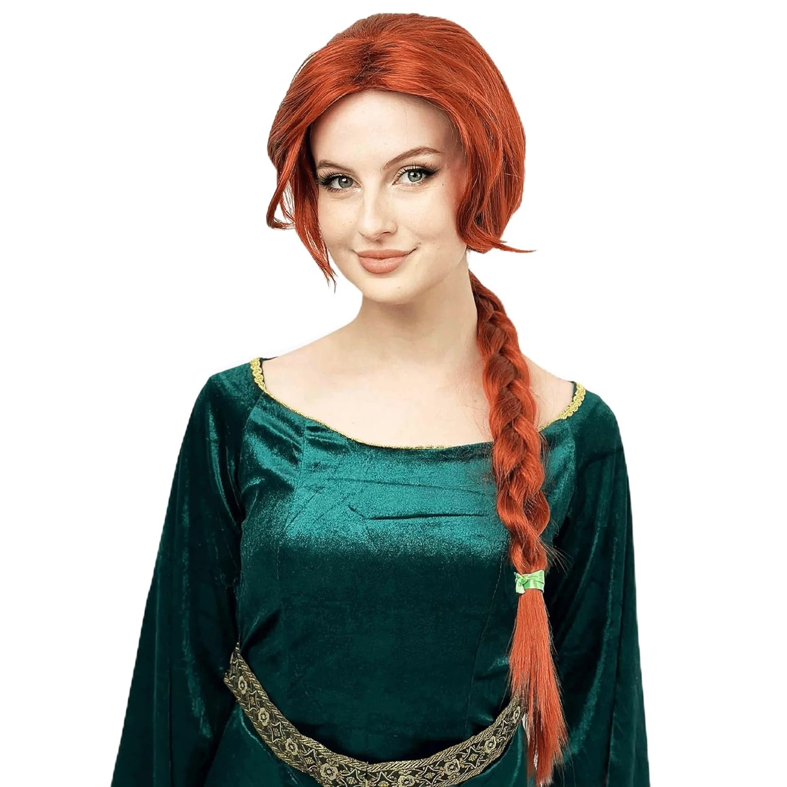 Synthetic Brown Orange Long Straight Braided Fiona Cosplay Wig for Halloween Anime Show Theme Party Carnival Comic Exhibition