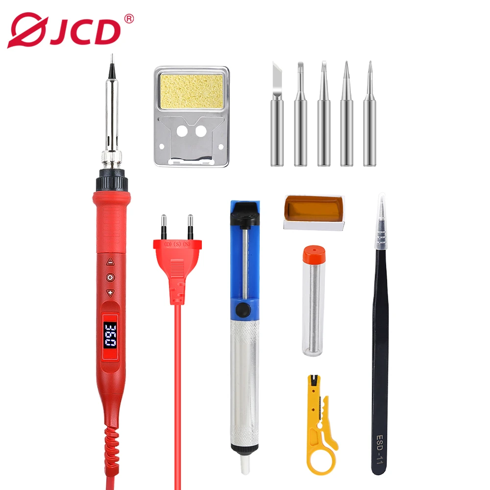 

JCD 908U 80W Digital Electric Soldering Iron Kit Set Temperature Adjustable Ceramic Heater Soldering Tips Rework Welding Tools