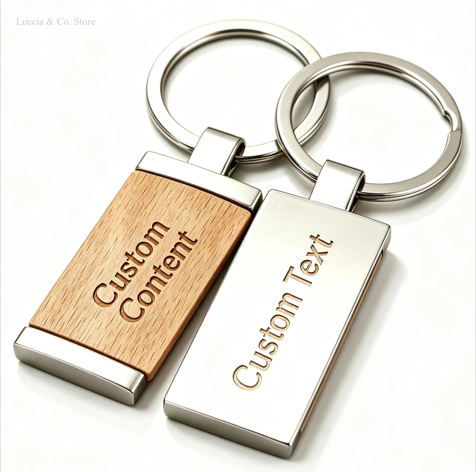 Rectangle Spliced Beech Wood Alloy Metal Key Ring Keychain Pendant Charm Personalized Custom Business Gift