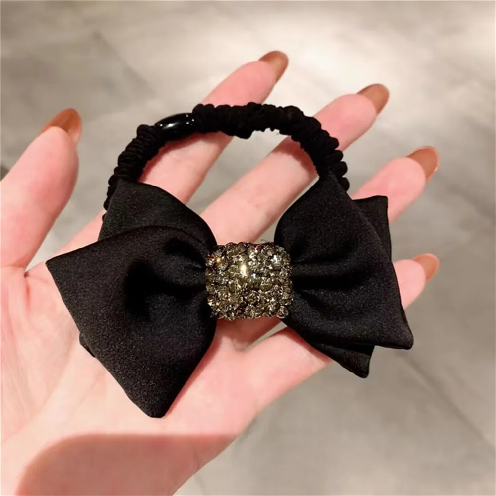 Korean Ribbon Large Bow Hair Clip Head Sweet Horizontal Hairpin Headdress Crystal Rhinestone Hair Accessories For Women