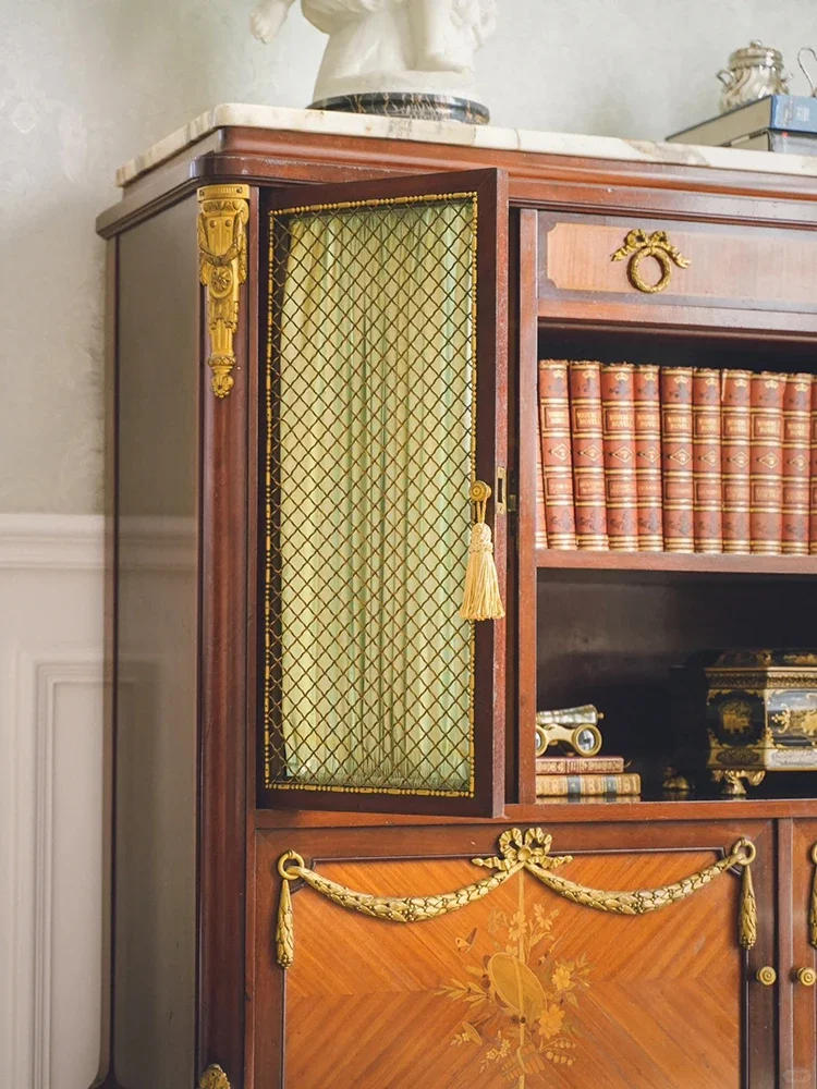copper gilt fine wood inlaid side cabinet marble side cabinet antique furniture decorative cabinet
