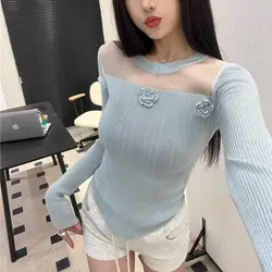 Spring Autumn Women's Clothing Solid Color Pullover Round Neck Long Sleeve Sweater Knitted Casual Elegant Office Lady Tops