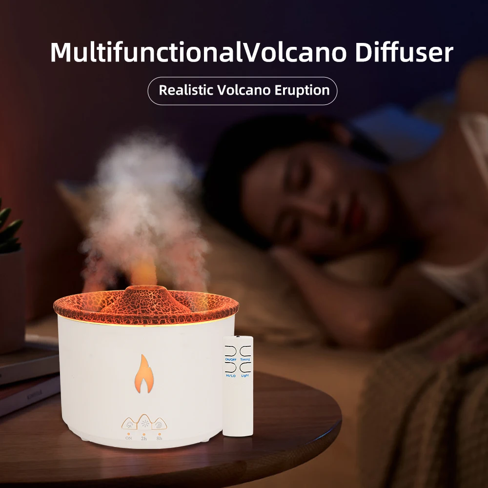 Volcano Aromatherapy Diffuser Humidifier -  Remote-Controlled Mist, 6 Soothing Oils & Auto-Off - Gift for Yoga, Work Focus & Bet