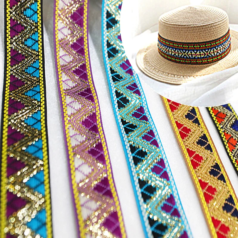 1 Yard Vintage Ethnic Embroidery Ribbon Boho Lace Trim Gold Wire Jacquard Ribbon Diy Clothes Bag Accessories Embroidered Fabric