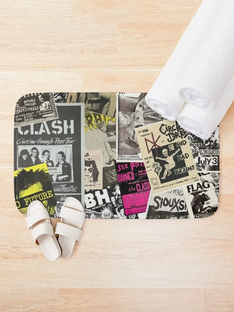 Punk Rock Music Flyers Collage Bath Mat Bathroom Accessories Sets Luxury Sleeping Room Rugs Mat