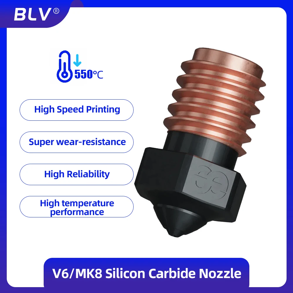 

BLV® Phaetus Silicon Carbide V6 MK8 Nozzle For 3D Printer Accessories for M6 Prusa Voron CHC OT Rapido Hotend ENDER3 CR10 CR5