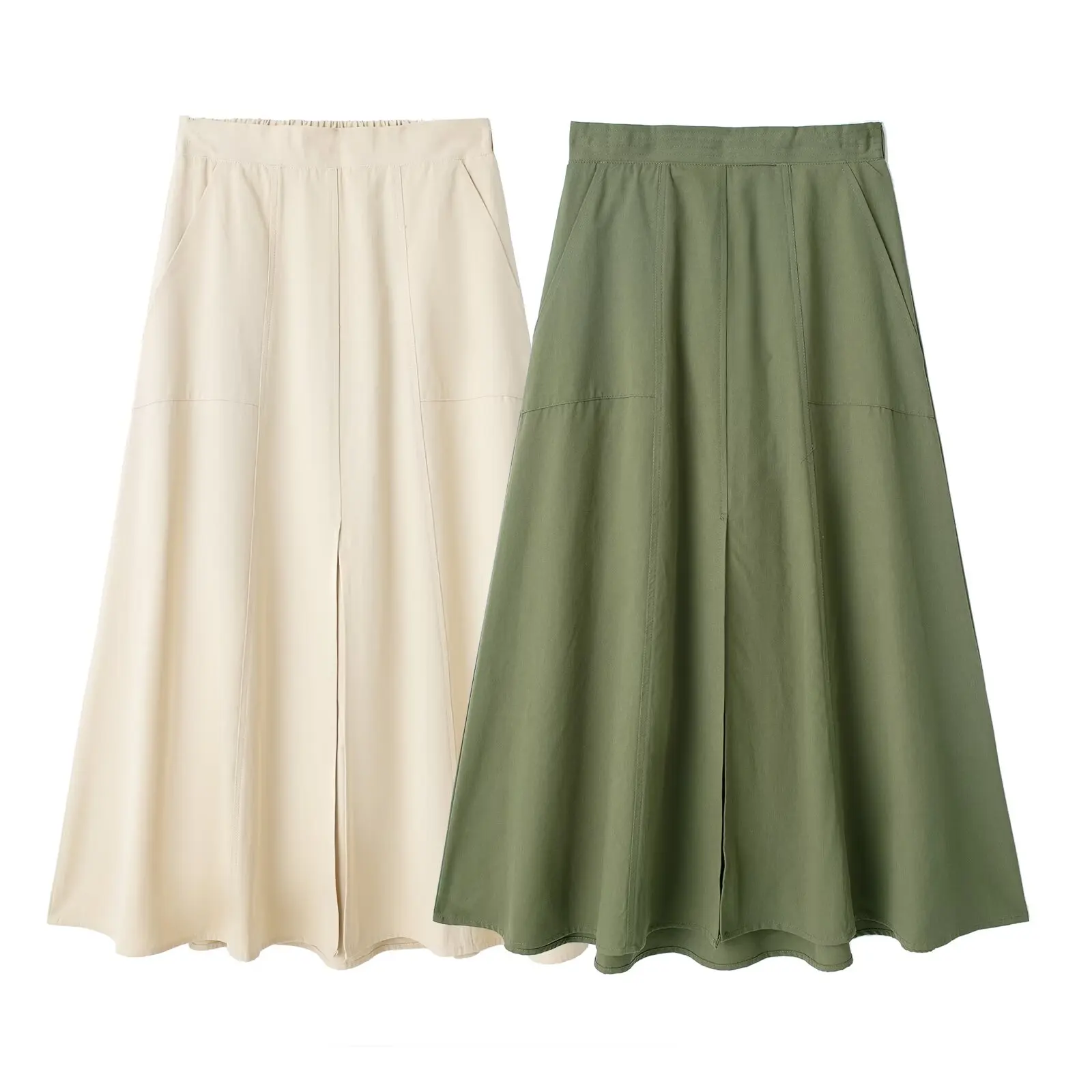 

Layered midi skirt Solid Color Casual Young Sweet Preppy Style Microfold decoration Mid-Calf Elastic Waist skirt