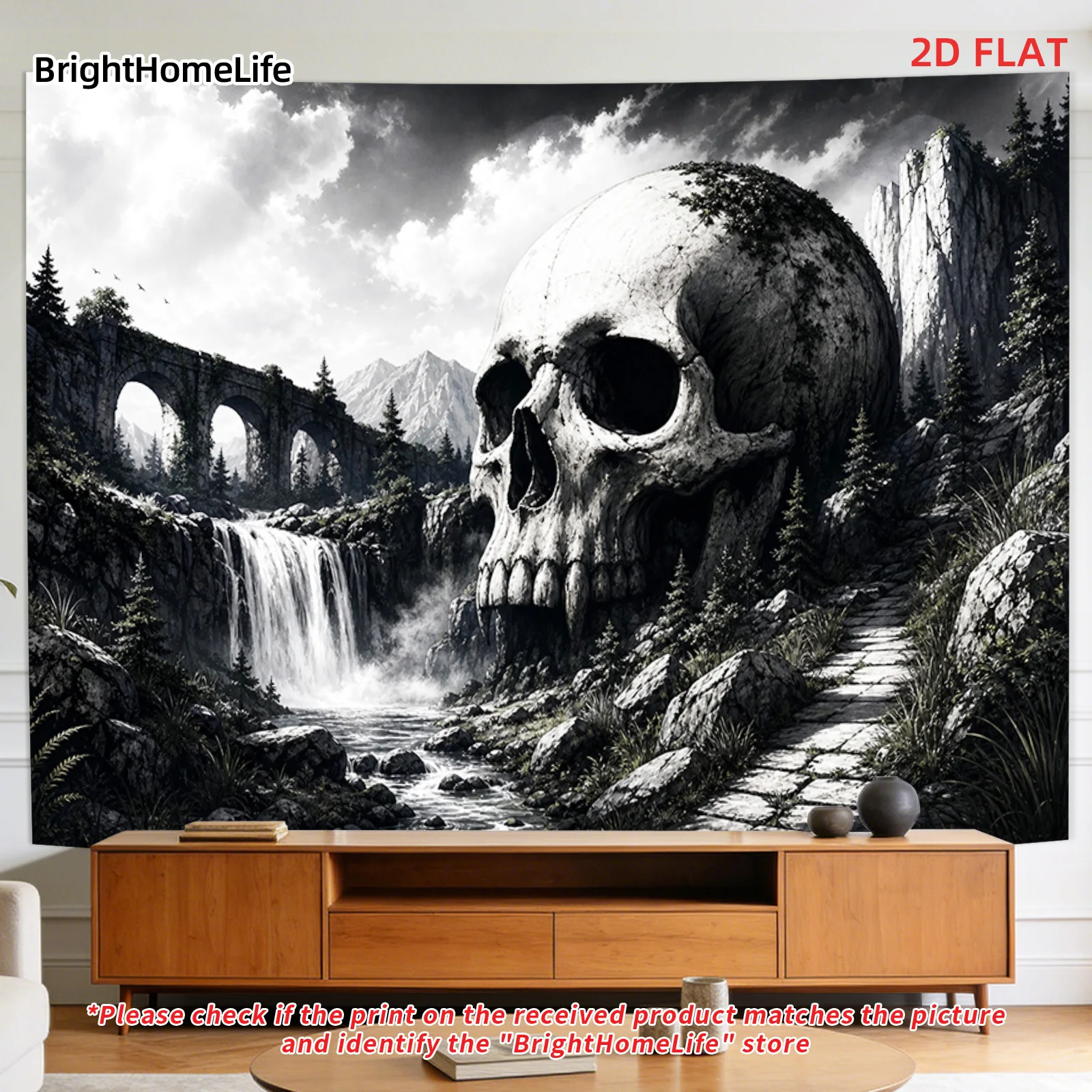 Bohemian Skull Tapestry Wall Decor Vintage Gothic Landscape Forest Waterfall Art Mural Prints Large Poster for Home Bedroom