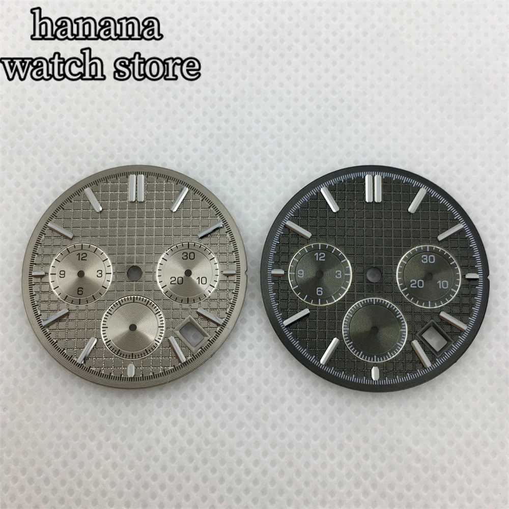31.5mm VK63 Quartz watch dial black and white Blue suitable VK63 movement chronograph Multi-function modification of watch parts