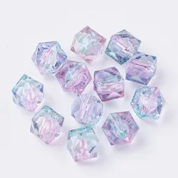 100pcs Two Tone Transparent Spray Painted Acrylic Bead Polygon Pink 7.5x8x8mm Hole: 1.8mm
