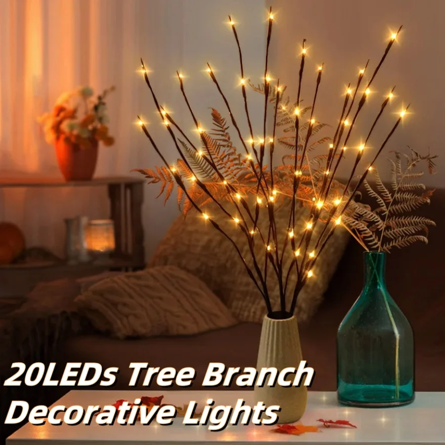 20LEDs Artificial Branch Lights DIY Room Decoration Warm Light Desktop Ornament Holiday Party Decoration Ambient Light