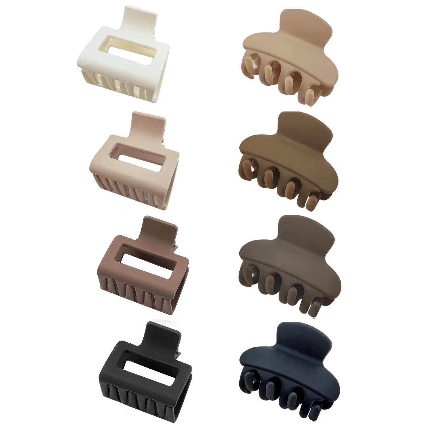 8PCS Small Matte Hair Claw Clips For Women Rectangle, Rectangle - Beige/Coffee/Brown/Black, Cute Thin Hair Clips For Women Girl