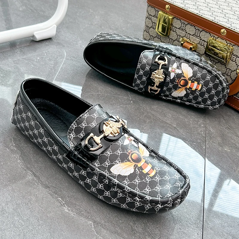 

Fashion Printed Men's Leather Loafers High Quality Luxury Men's Leather Moccasin Comfort Flat Men Driving Shoes Plus Size 48