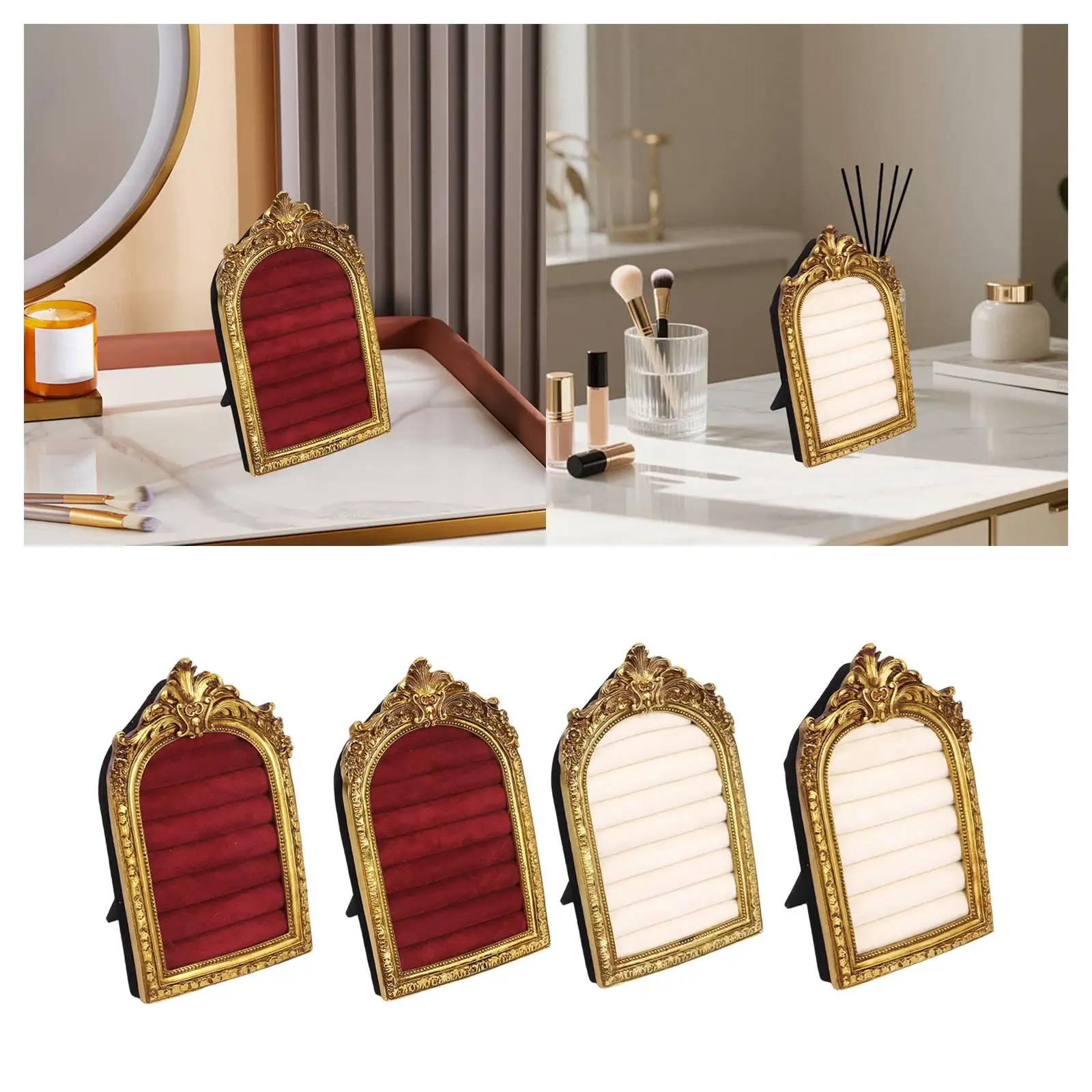 

Vintage Ring Display Stand Earrings Organizer Versatile Velvet Lining Baroque Ring Holder for Vendor Home Desk Selling Store