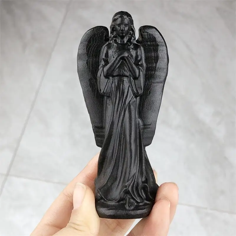 

Natural Black Obsidian Angel Carving Crafts Healing Cute Children Holiday Gift Gemstone Collection Home Decoration 1PCS