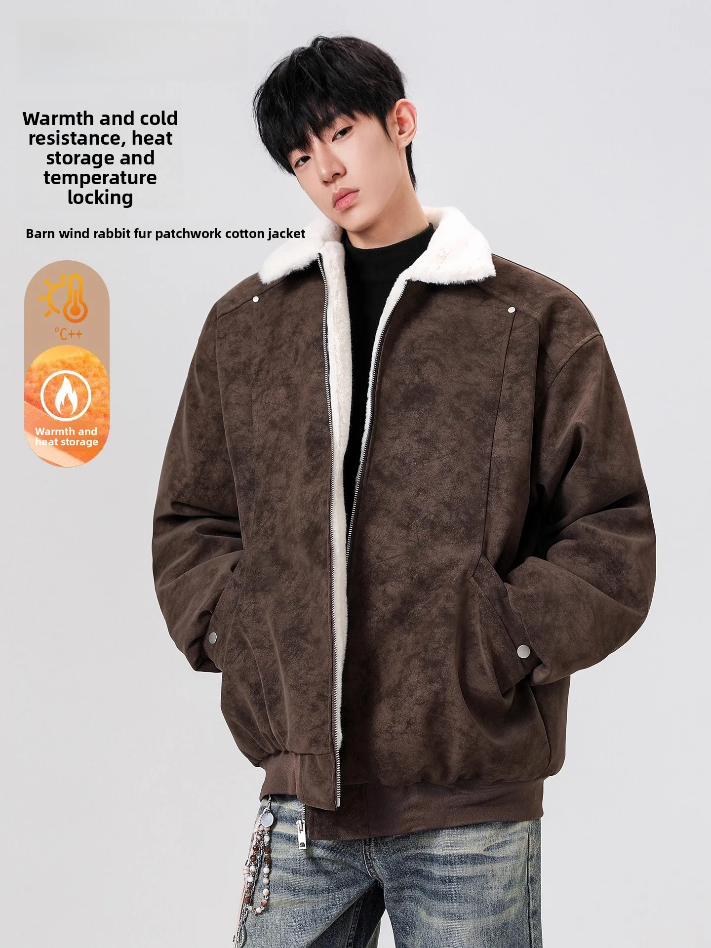 Genio Lamode العلامة التجارية العصرية الحظيرة Sle طوق الأرنب الفراء Plu الربط ملابس العمل القطن Jaet الخريف الشتاء الرجال Haome معطف