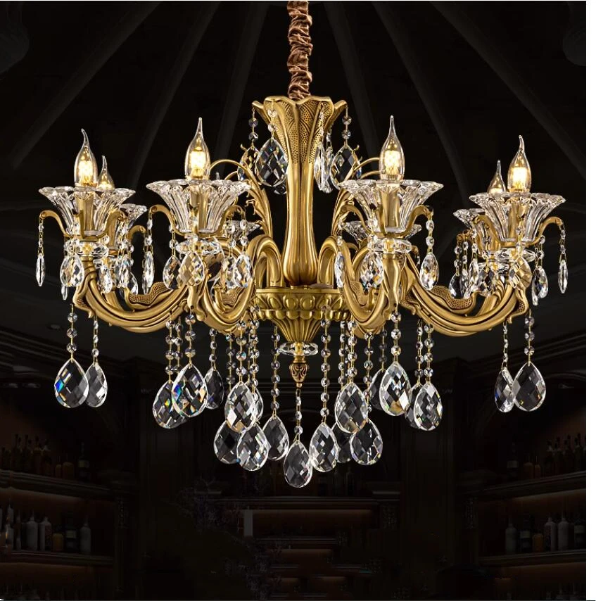 

European Copper Chandelier Living Room Haning lamp French Classic Candle Copper Chandelier Luxury Crystal Lamps Home Decoration